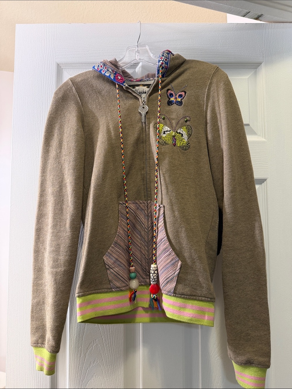 Meghan LA Olive Green Hoodie with Multicolor Accents